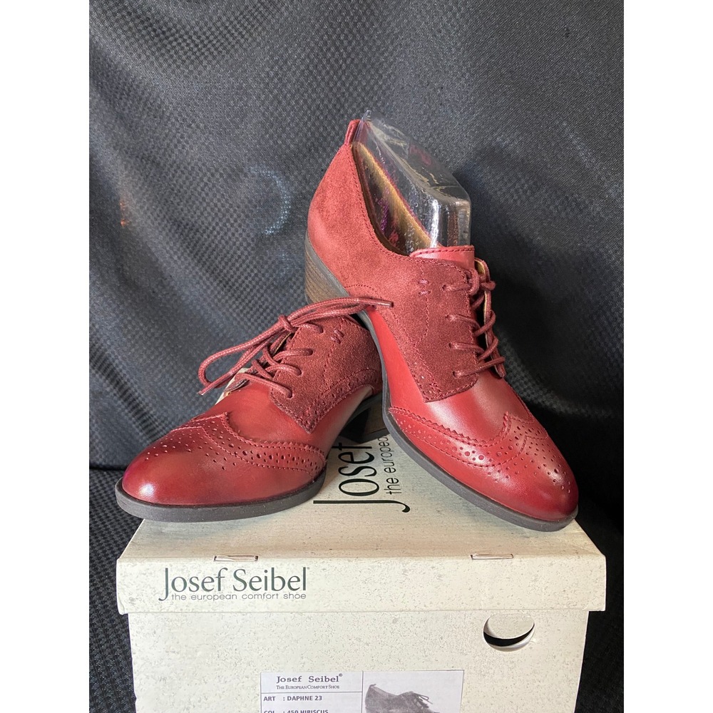 Josef Seibel Daphne 23 Red Leather Suede Wingtip Oxford Heels Womens 37 NEW